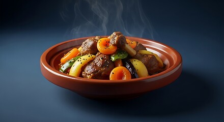 Moroccan tagine savory meat with fruits