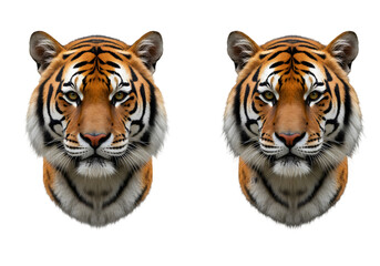 Two Face Portrait of Bengal Tiger Isolated on Transparent Background