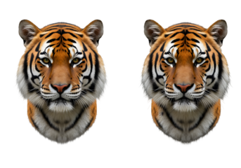 Two Face Portrait of Bengal Tiger Isolated on Transparent Background