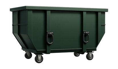 A large, industrial-grade dumpster for construction waste on residential renovation projects.