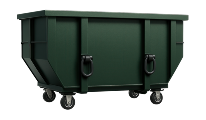 A large, industrial-grade dumpster for construction waste on residential renovation projects.