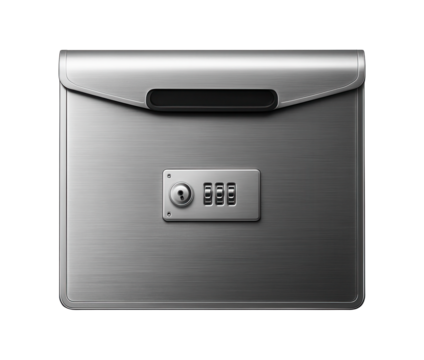 Document container with a sleek metal exterior and a lock, ideal for securing important papers in a private home office.
