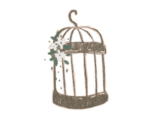 Vintage Birdcage with Flowers illustration