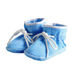 Blue baby booties close on transparent Background