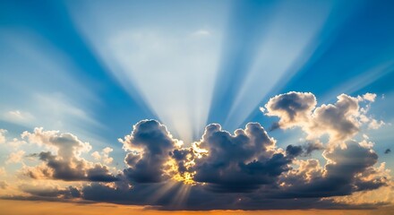 Rays pierce the clouds majestic sky