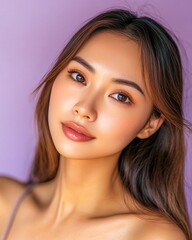 Obraz premium Closeup of a Filipina woman receiving blackhead mask flawless skin natural beauty expression clean isolated on a pastel background premium skincare and beauty portrait