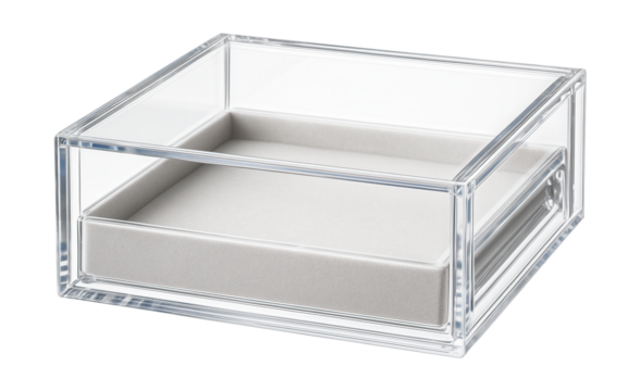 Clear acrylic sliding drawer, great for showcasing jewelry in a wardrobe.