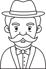 Obraz premium Vector illustration of a gentleman wearing a fedora hat bow tie and large mustache