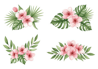 Watercolor Illustration Of Floral Bouquet With Pink Flower Transparent BG