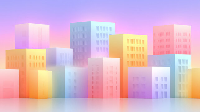 Ciudad abstracta en tonos pastel con estilo minimalista 3D