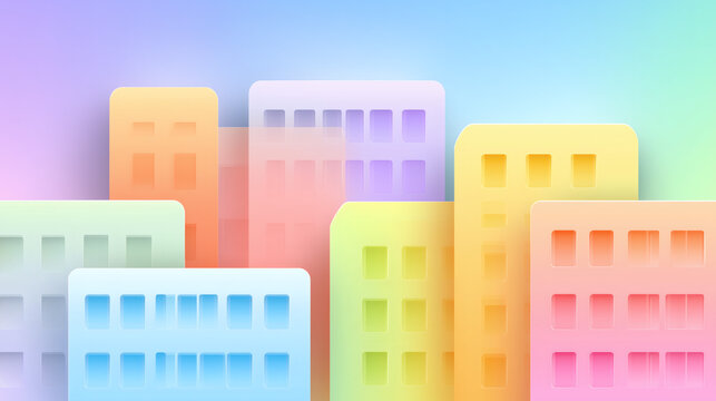 Ciudad abstracta en tonos pastel con estilo minimalista 3D