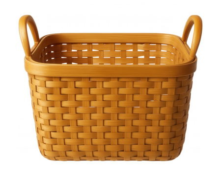 Square bamboo basket with wide handles, useful for transporting picnic items from a cottage.