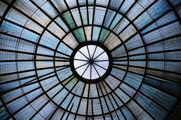 Ornate Architectural Ceiling with Geometric Design and Radial Symmetry, Showcasing Intricate Patterns and a Central Skylight, Highlighting the Beauty of Architectural Details