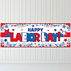 Happy Labor Day greeting with patriotic red, white, and blue festive stars background. 