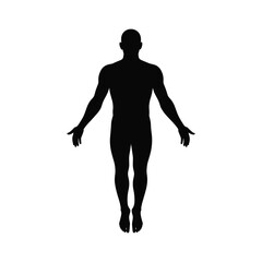 Silhouette of a human male body with open arms isolated on a white background
