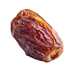 Close up of a single ripe Medjool date with wrinkled skin and a glossy sheen isolated on a transparent background