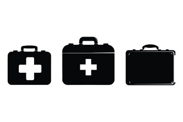 Obraz premium set of first aid kit silhouette icons in black, featuring emergency medical bags on white background