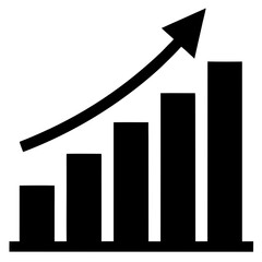 Rising bar graph with arrow pointing up silhouette vector illustration
