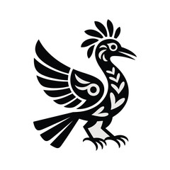 Black and white stylized bird illustration perfect for cultural designs and decorative elements