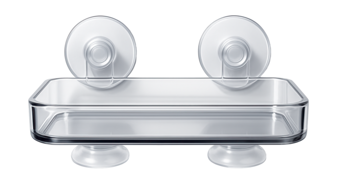Plastic suction cup shelf for a bathroom wall, offering a temporary solution for renters needing extra storage.
