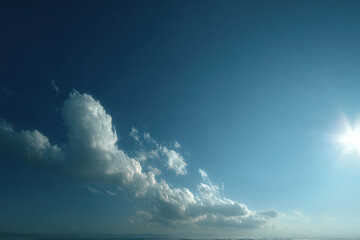 create photorealistic ultraminimalistic image of bright blue sky with vivid sun and very few clouds