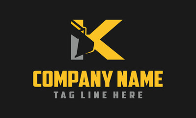 Letter K excavator logo template vector. Heavy equipment logo vector for construction company.