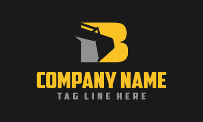 Letter B excavator logo template vector. Heavy equipment logo vector for construction company.