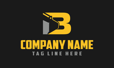 Letter B excavator logo template vector. Heavy equipment logo vector for construction company.
