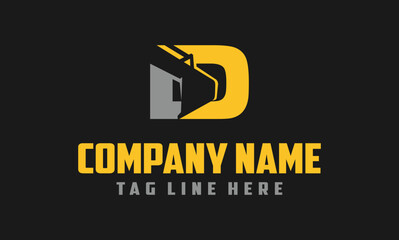 Letter D excavator logo template vector. Heavy equipment logo vector for construction company.