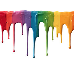 Dripping rainbow paints on transparent Background