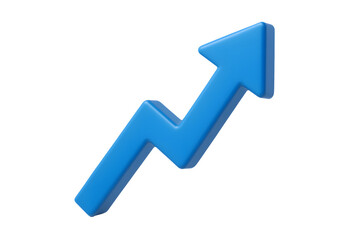 3D blue upward arrow icon with glossy zigzag shape, isolated on transparent background