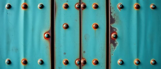 Close-up texture of weathered copper panels riveted together