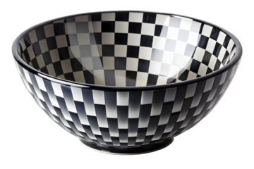 Black and white ceramic bowl isolated on transparent surface PNG transparent background