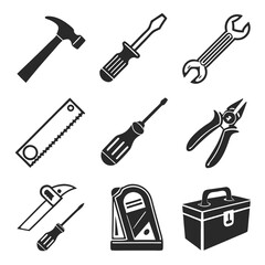 Naklejka premium Set of essential hand tools for home improvement and repair tasks including hammer screwdriver wrench saw and more