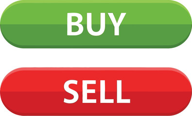 Buy and sell buttons in green and red, financial trading concept.