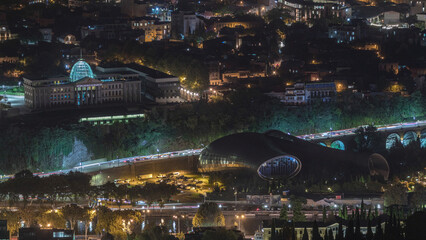 The Ceremonial Palace of Georgia and concert hall aerial night timelapse. Tbilisi, Georgia. © HyperlapsePro