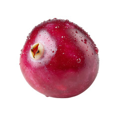 Single ripe red cranberry with water droplets isolated on a transparent background fruit water drops
