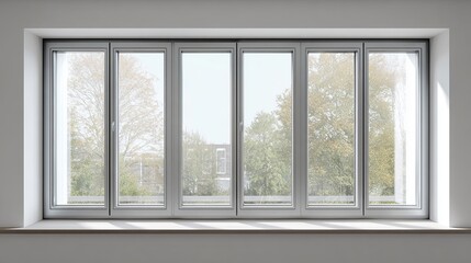 Modern spacious window with a view of autumn trees, bringing natural light into a minimalist room.