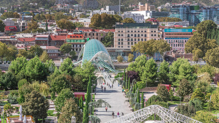 Timelapse of the Bridge of Peace, a bow-shaped pedestrian bridge in Tbilisi, Georgia © HyperlapsePro