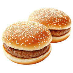 Two sesame seed burgers on transparent Background