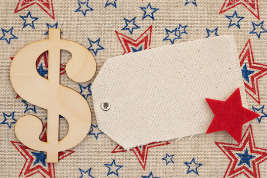 Blank price tag and dollar sign with patriotic stars - Powered by Adobe