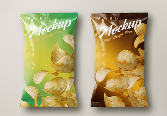 Two Snack Packaging Mockups with Blank Foil Bags for Dual Flavor Presentation on Neutral Background
