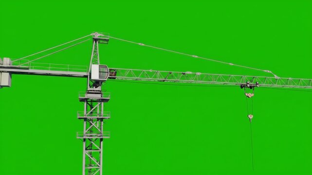 chroma key green of a grey tower crane on green screen