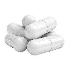 Pile of white capsules on transparent Background