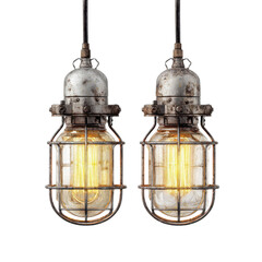 Two industrial pendants on transparent Background