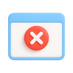 Obraz premium 3D error window icon with red cross button and blue browser frame, isolated on transparent background