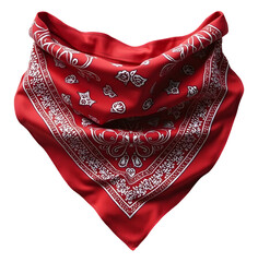 Vibrant red bandana, stylish headwear accessory made of fabric with an ornate pattern