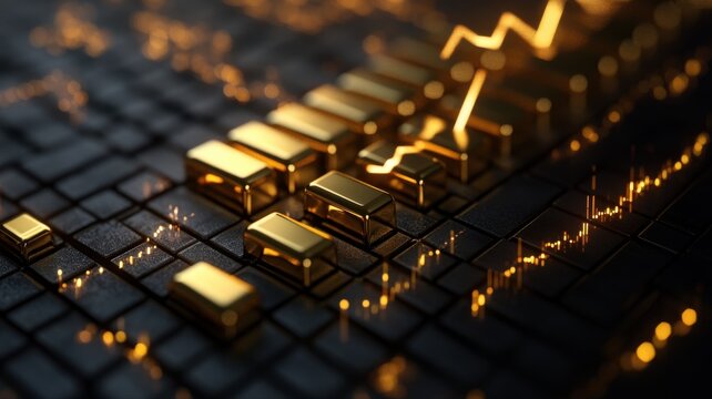 Digital Finance Concept: Gold Bars and Glowing Financial Market Chart finance market digital graph