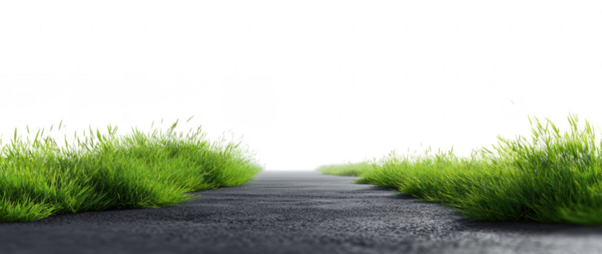 grass on an asphalt road, isolated on a white background, png, transparent