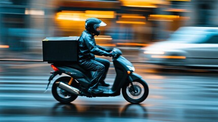 City takeaway knight on rainy days